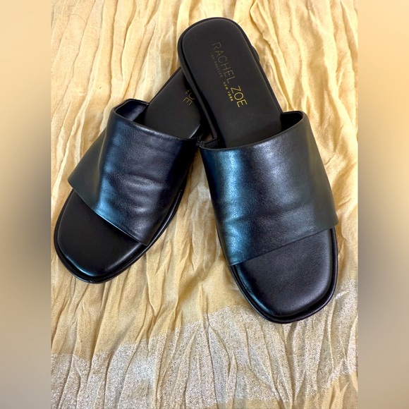 Rachel Zoe Elegant Black Leather Slides - Picture 1 of 6